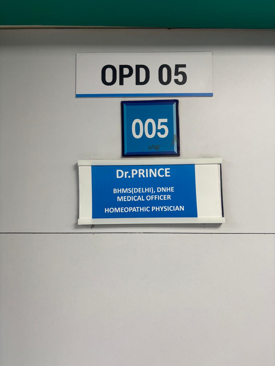 Dr. Prince's OPD room signage at Vivekanand Arogya Kendra